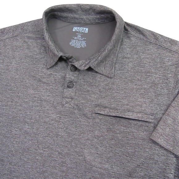 Duluth Trading Co Mens Polo Shirt 2XL Gray Relaxed Fit Zip Pocket Short - Picture 1 of 8